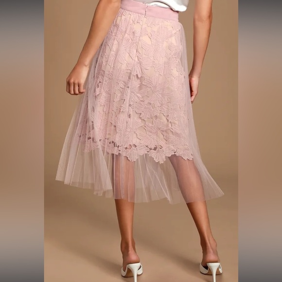 Lulu’s Mauve Pink Lace Midi Skirt - Picture 4 of 5